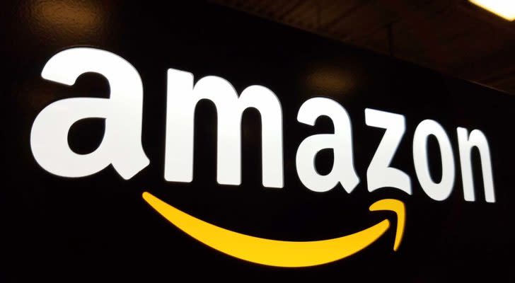 amazon (AMZN) sign with dark background