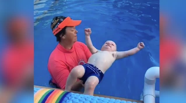 Footage of a toddler turning himself over in a backyard pool to breathe has divided opinion online. Photo: Supplied