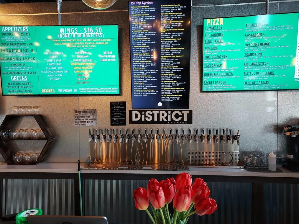 The menu and beer taps at District Brewing Co. at 6912 Hannegan Rd. in Lynden, Wash. Dave Brumbaugh/Courtesy to The Bellingham Herald