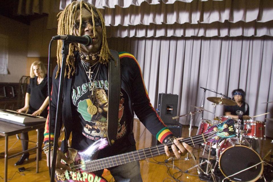 T.M. Stevens, shown performing in 2009 at Frank Antonides School in Long Branch, with Mary Fawcett and T.C. Tolliver.