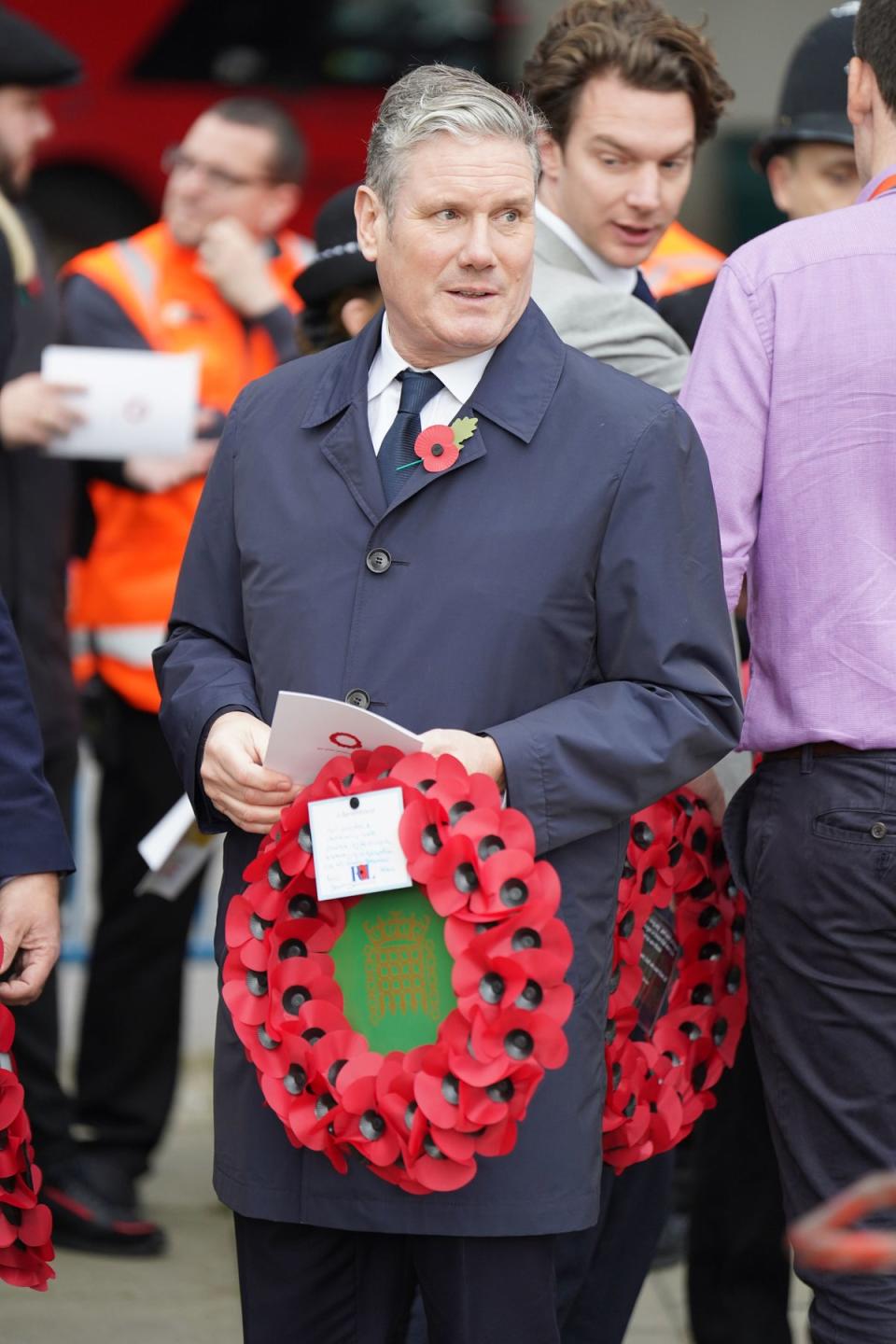 Labour Party leader Sir Keir Starmer lays a wreath outside Euston Station (PA)