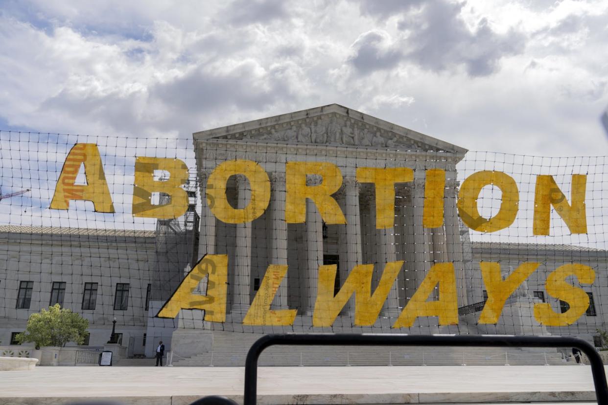 Abortion rights activists rally outside the Supreme Court in April 2024. <a href="https://mapi.associatedpress.com/v2/items/7fce2f0cb0fc4a1482564560d39a0101/preview/AP24115818047136.jpg?wm=api&tag=app_id=1,user_id=904438,org_id=101781" rel="nofollow noopener" target="_blank" data-ylk="slk:Associated Press;elm:context_link;itc:0;sec:content-canvas" class="link ">Associated Press </a>