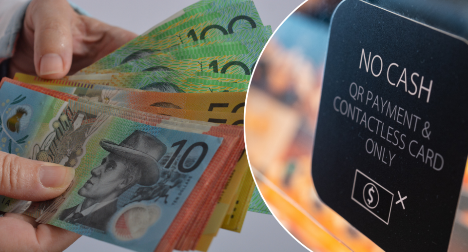 Cashless sign and Australian money