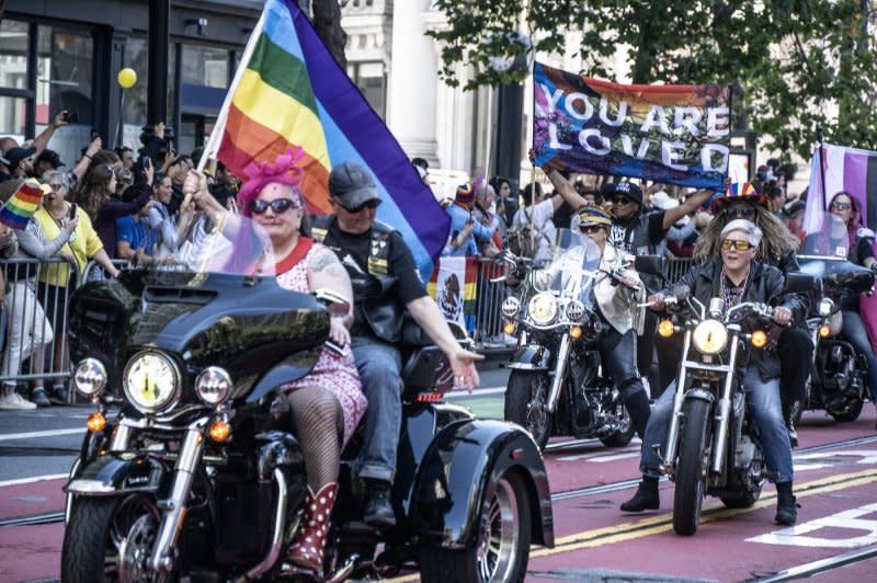 Motorcycles lead off the San Francisco Pride Parade in San Francisco on Sunday. Photo by Terry Schmitt/UPI