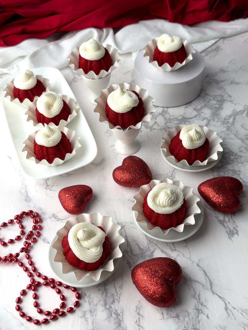 Mini Red Velvet Bundt Cake is perfect for Valentine’s Day because of its rich chocolatey taste and vibrant red color.