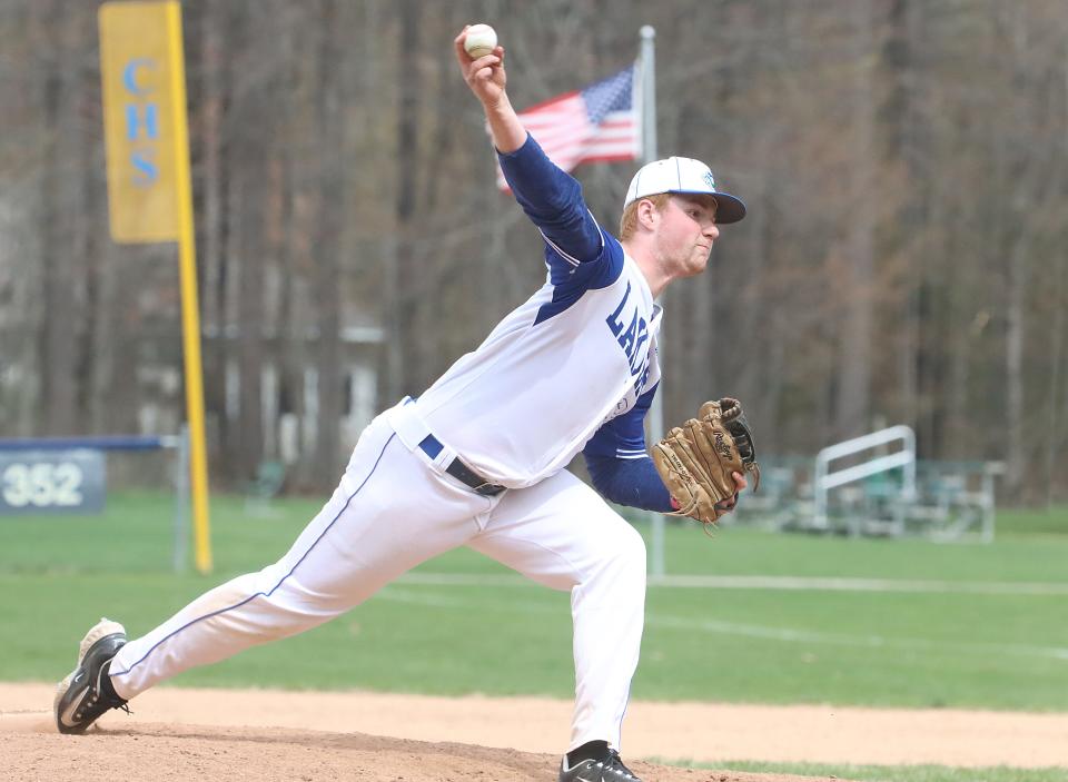 Colchester's Zach Davis throws a pitch to the plate during 2023 season.