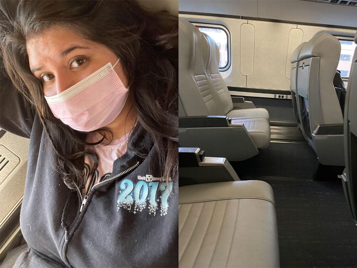 Ashley Leung ON TRAIN, coach seats empty row