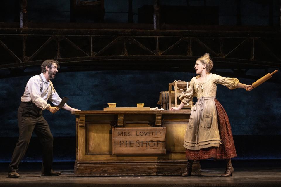 Josh Groban, left, and Annaleigh Ashford star in the new Broadway revival of Stephen Sondheim's "Sweeney Todd."