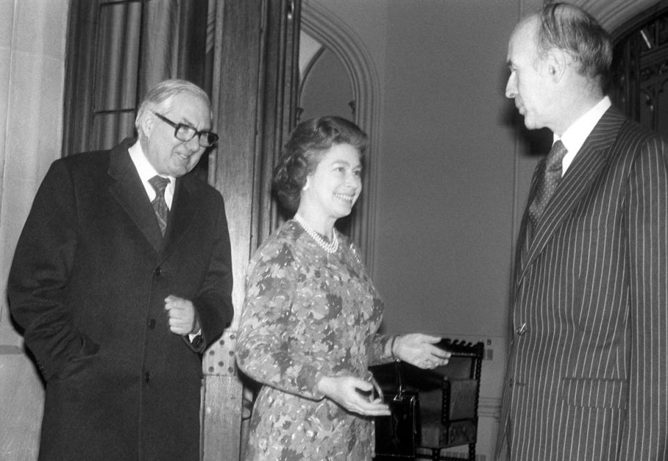 The Queen welcoming James Callaghan and French president Valery Giscard d’Estaing for a lunch at Windsor Castle in 1977 (PA) (PA Wire)