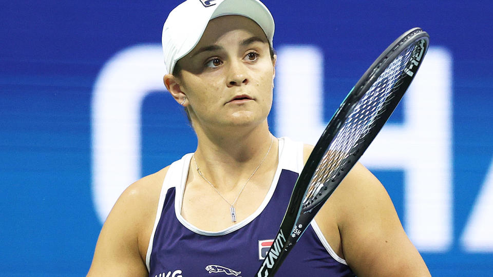 Ash Barty, pictured here in action at Wimbledon.