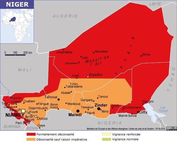 La classification par zone du ministère des Affaires étrangères avant l'attaque.