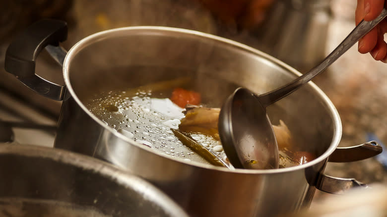 Pot of soup simmering