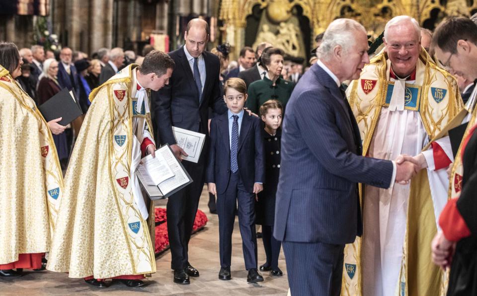 William stands with his son Prince George and Princess Charlotte (Richard Pohle/The Times/PA)