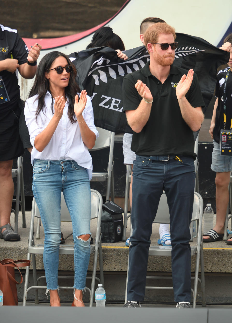 <p>In their first public appearance as a couple at the 2017 Invictus Games, Meghan was pictured wearing ripped jeans.<br>Source: Getty </p>