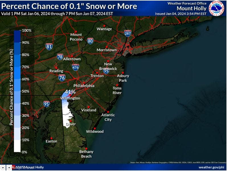 Snowfall predicted for the I-95 corridor.