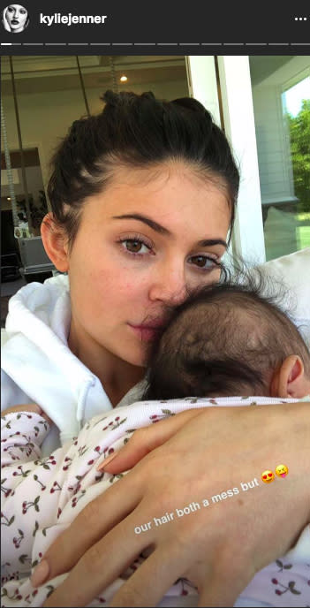 Bad hair? Don’t care. Kylie Jenner shared these special moments with daughter Stormi despite not being her glam self. (Image: Kylie Jenner via Instagram)