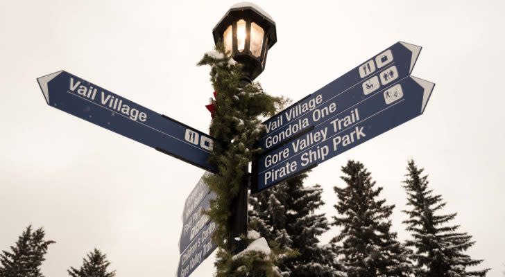 A lamppost sign in Vail, Colorado.