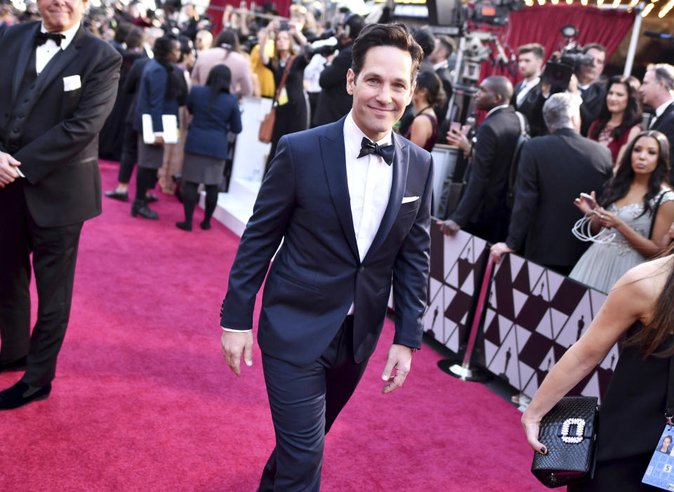 FILE - Paul Rudd arrives at the Oscars on Feb. 24, 2019, in Los Angeles. Rudd turns 52 on April 6. (Photo by Charles Sykes/Invision/AP, File)