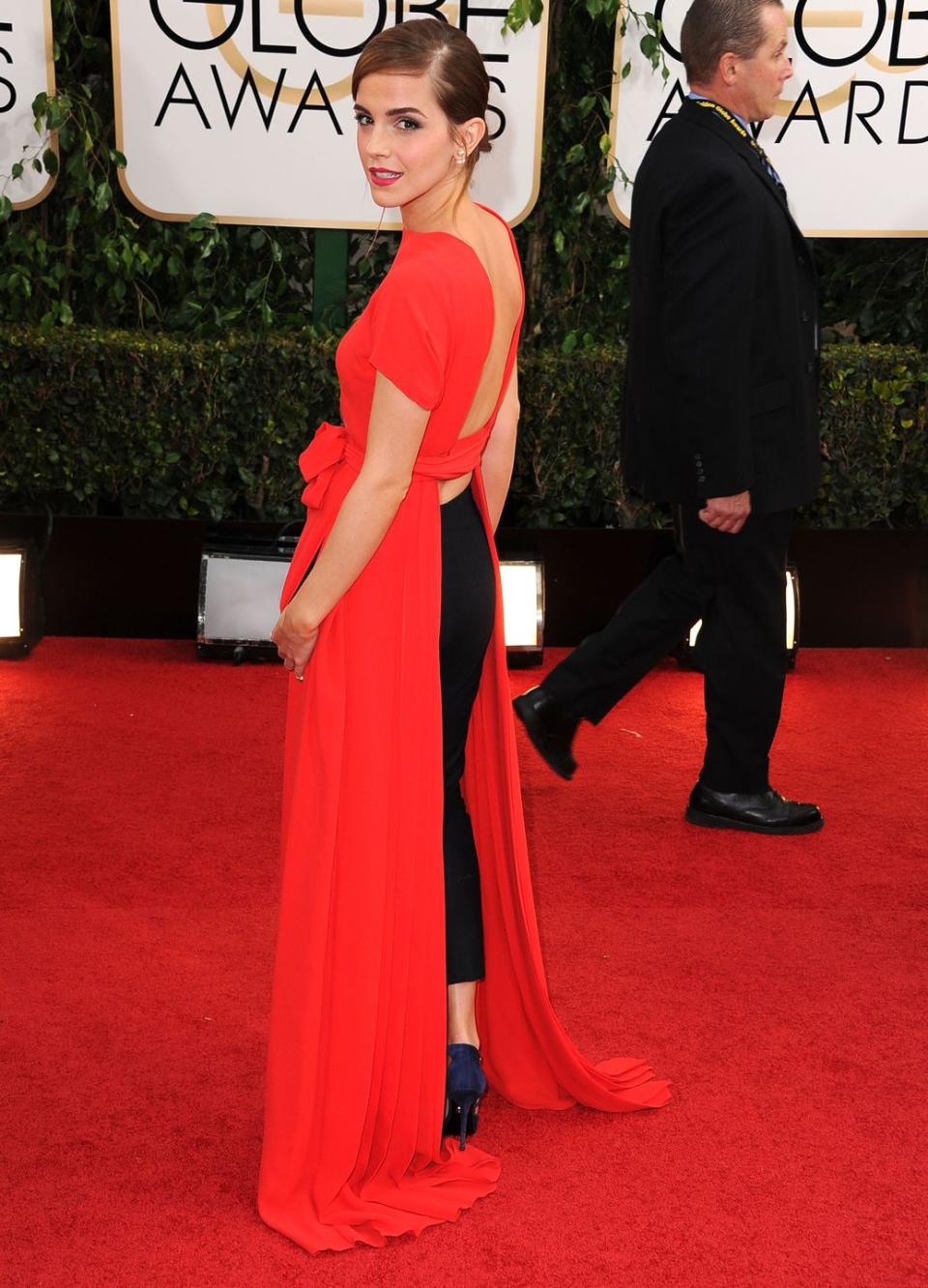<p>In a Dior Couture dress and pants with Roger Vivier shoes and Dior earrings at the 71st Annual Golden Globe Awards in Los Angeles.</p>