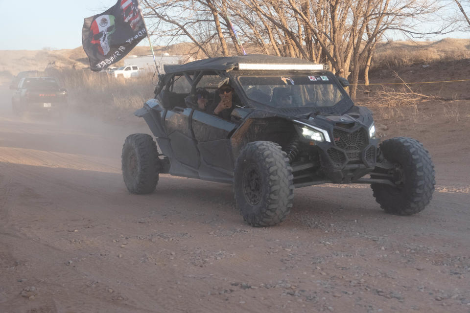 An offrider enjoys the dirt at the annual Sand Dregs event Saturday at the Canadian River north of Amarillo.