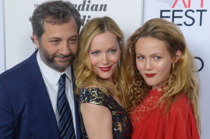 Judd Apatow, Leslie Mann (C) and Iris Apatow attend the premiere of "The Comedian" as part of AFI Fest at TCL Chinese Theatre in the Hollywood section of Los Angeles on November 11, 2016. Iris turns 15 on October 12. File Photo by Jim Ruymen/UPI