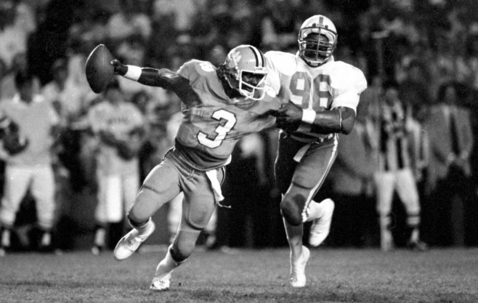 Clemson quarterback Homer Jordan plays in the Orange Bowl during the Tigers’ win over Nebraska in the 1981 season’s national championship game.