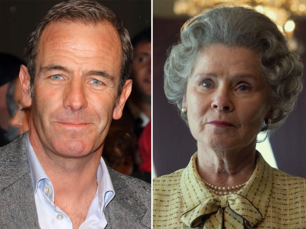 Robson Green neben Imelda Staunton, die in der fünften "The Crown"-Staffel Queen Elizabeth II. verkörpert. (Bild: Alex Bailey/Netflix/Keith Mayhew/Landmark Media/ImageCollect)