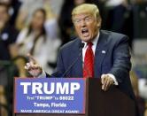 U.S. Republican presidential candidate Donald Trump speaks during a campaign stop in Tampa, Florida February 12, 2016. REUTERS/Mike Carlson