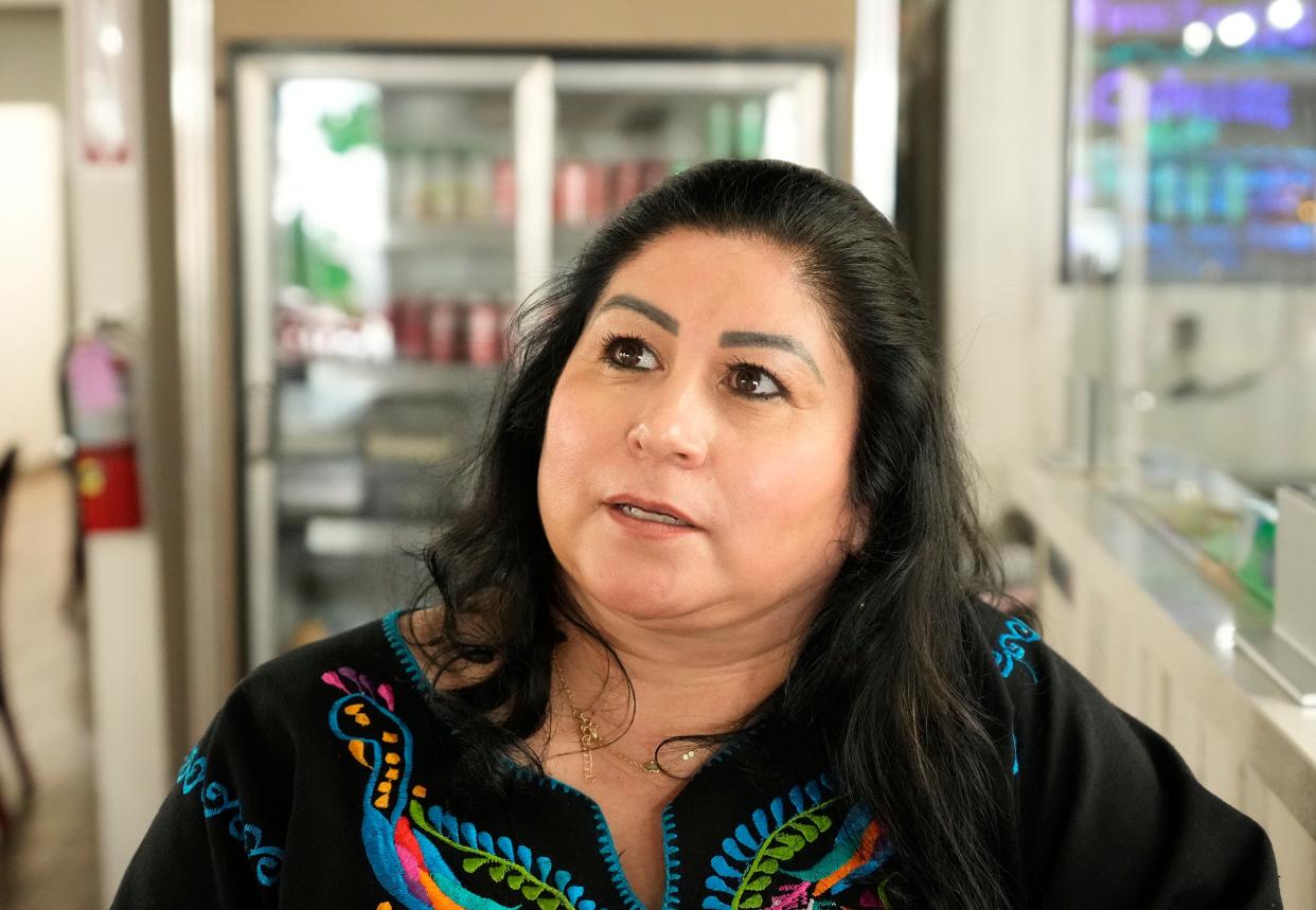 Veronica Benavides, co-owner of Fina’s Coffee Shop in Brownsville talks on Wednesday February 28, 2024, about President Biden’s visit.