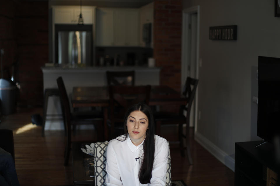 Mary Rose Maher, the daughter of Opus Bono Sacerdotii co-founder Joe Maher, speaks during an interview in Detroit, Wednesday, June 5, 2019. In a February 2017 letter to the state attorney general, she wrote, “A simple investigation into the Michigan non-profit charity Opus Bono Sacerdotii would bring to light the millions of embezzled dollars, years of mail fraud, and the constant systemic abuse of donations." (AP Photo/Paul Sancya)