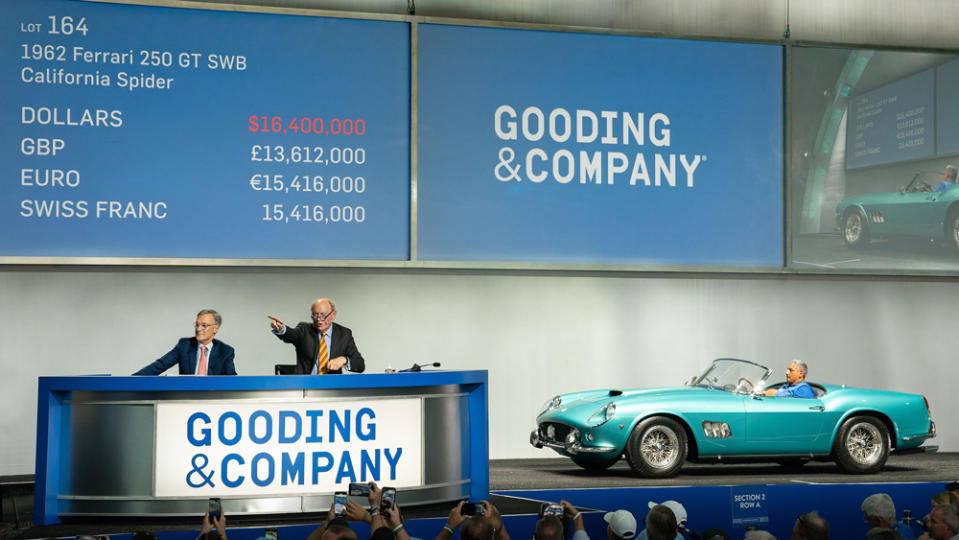 This 1962 Ferrari 250 GT SWB California Spider sold for more than $18 million at Gooding & Company's Amelia Island Auction in 2023.