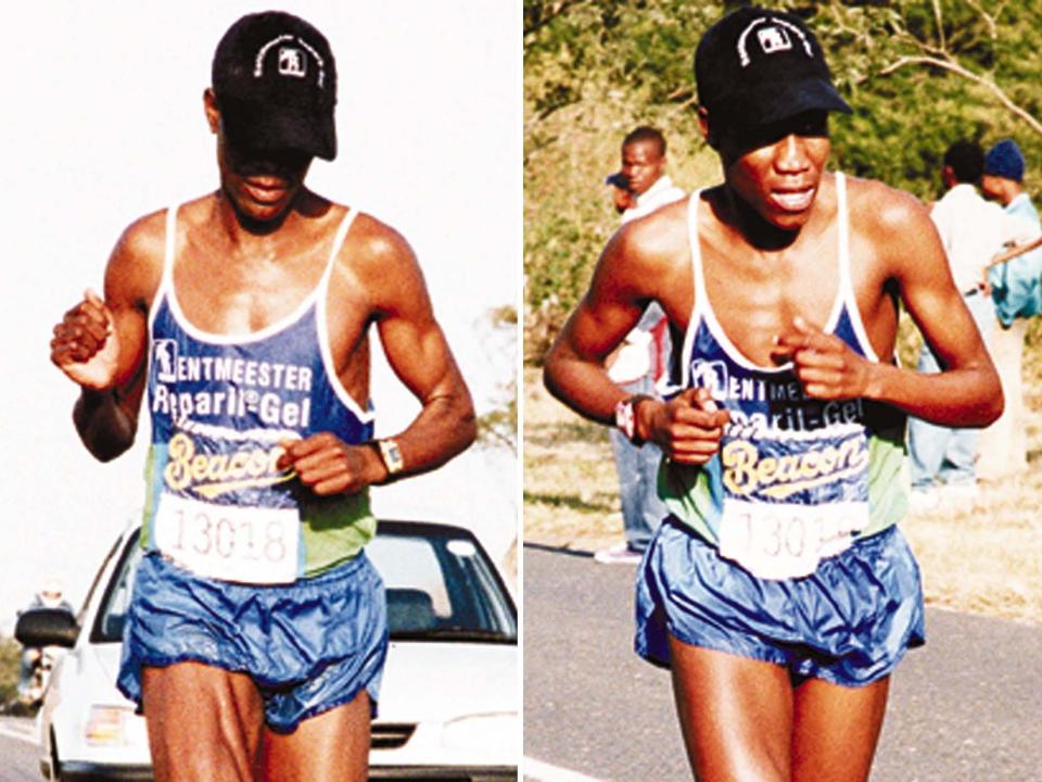 Two side-by-side pictures of a runner.