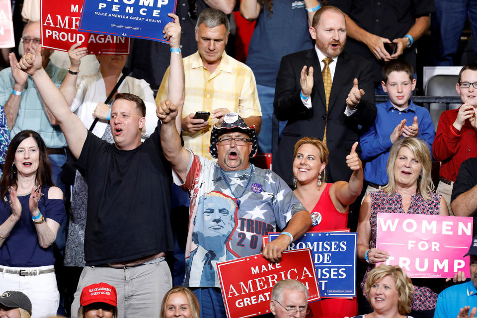 <p>Supporters cheer at a rally with President Donald Trump at the U.S. Cellular Center in Cedar Rapids, Iowa, June 21, 2017. (Photo: Scott Morgan/Reuters) </p>