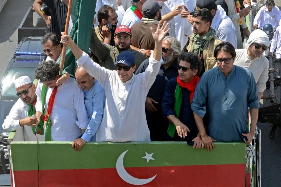 Imran Khan along with supporters take part in a protest rally in Swabi on Wednesday (AFP/Getty)