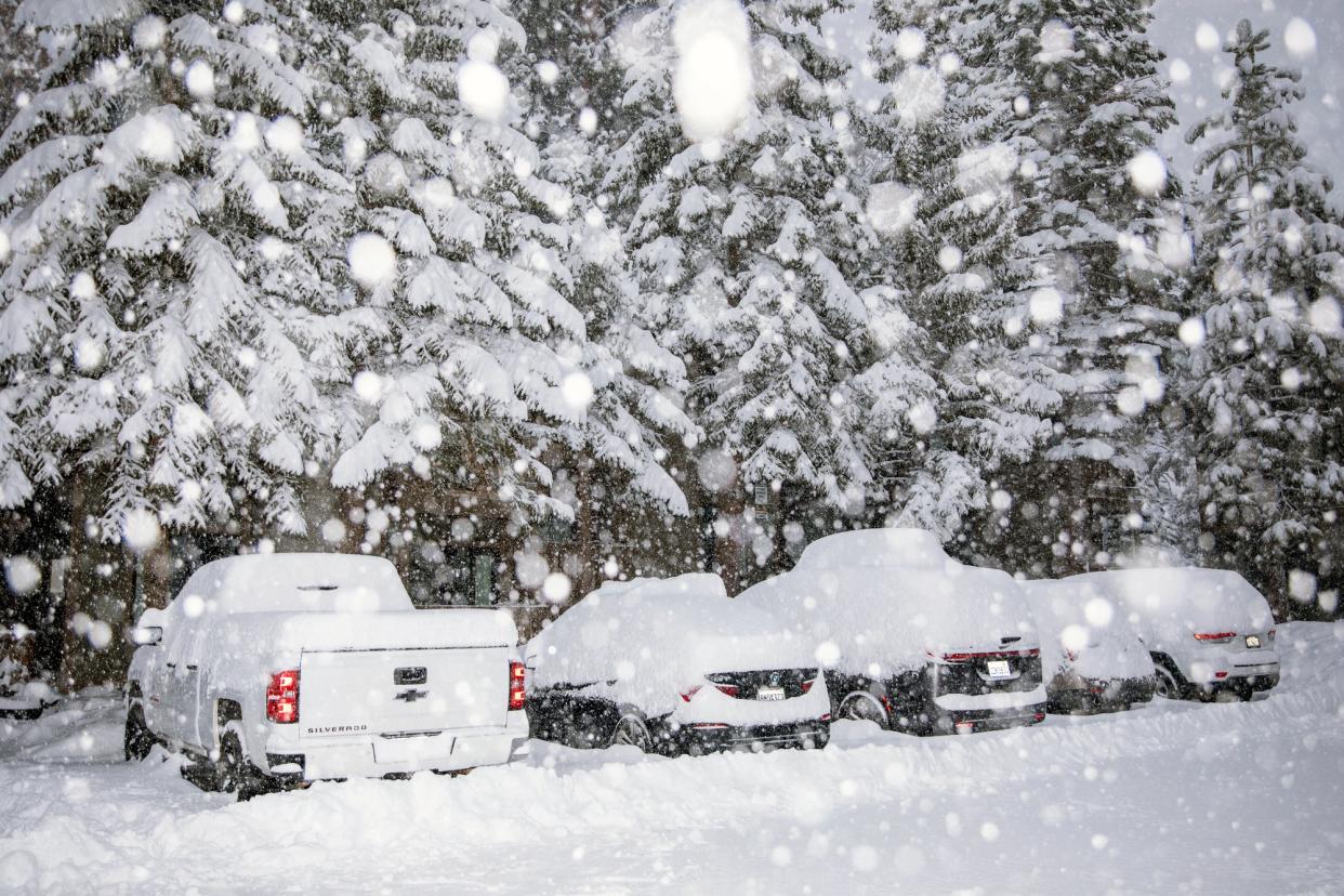 Cars buried in snow in California’s Sierra Nevada Mountains late last week (Christian Pondella / Mammoth Mountain)