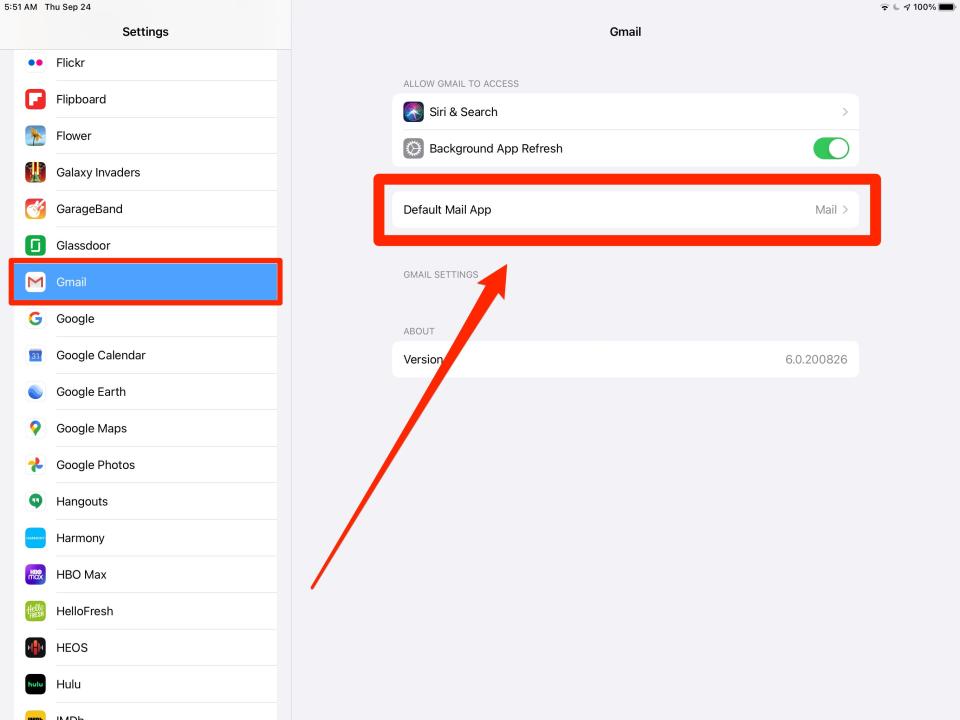How to set default email app on iPad 1