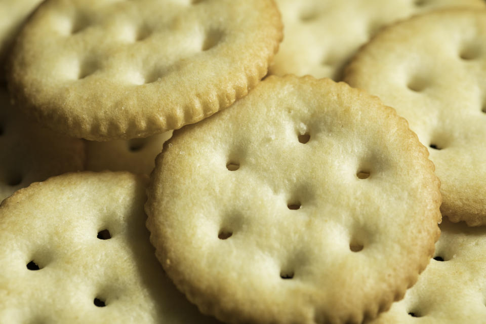 Close up macro shot of ritz round crackers