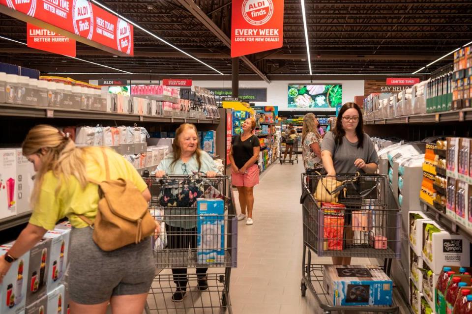 Customers shop the ALDI Ocean Springs store when it opened in 2022. A second ALDI opened in Pascagoula this year and the D’Iberville Winn-Dixie will be converted to an ALDI beginning in August.