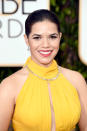 <p>The <i>Superstore</i> actress wore a tight and severe low bun in contrast to the sunny yellow Jenny Packham gown. <i>(Photo: Getty Images)</i></p>