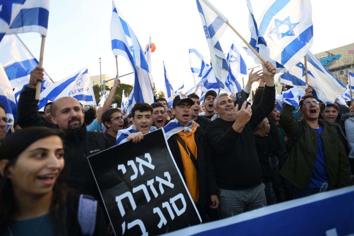 Counterprotesters rally in Jerusalem in support of the Israeli government's proposed judicial overhaul