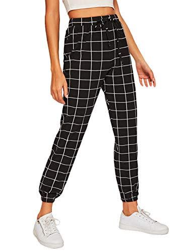 9) SweatyRocks Women's Drawstring High Waist Plaid Pants