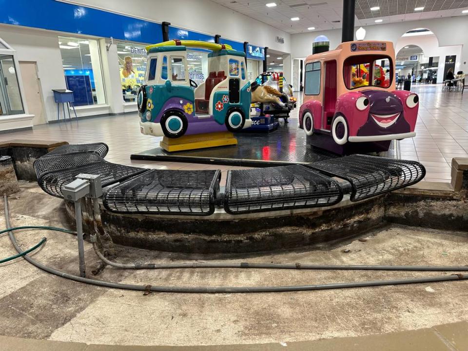 The fountains and play area inside Midway Crossings mall at 7795 W. Flagler St. could use a little sprucing up on May 30, 2024.