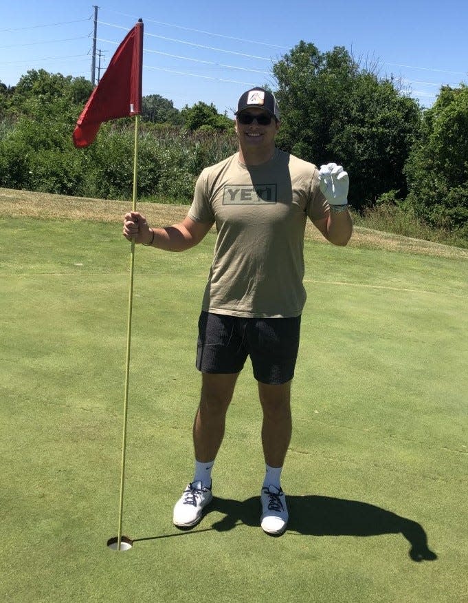 Zach Kramer shot a hole-in-one on the 324-yard No. 12 hole at Harbor Dunes Golf Club Saturday. He is the first golfer ever to ace that hole.