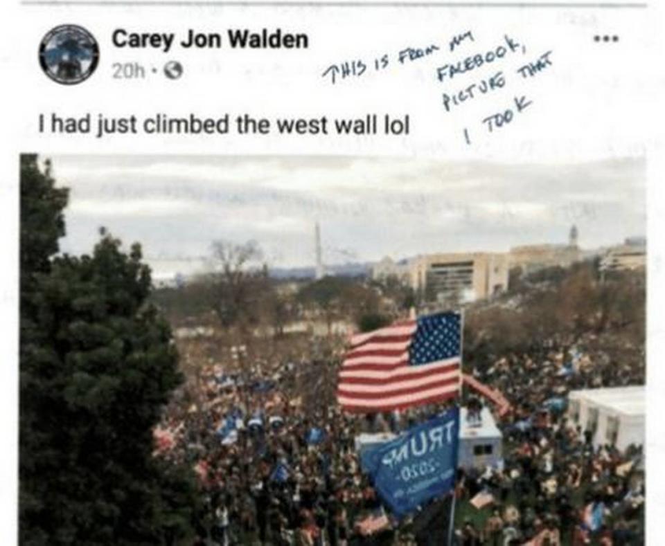 Carey J. Walden, 47,is charged with federal crimes related to the Jan. 6 Capitol insurrection. Court records showed he created social media posts and took photographs and videos documenting his participation.