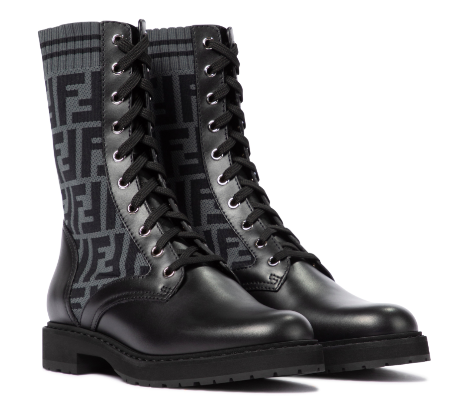 Fendi’s Rockoko FF combat boots. - Credit: Courtesy of MyTheresa