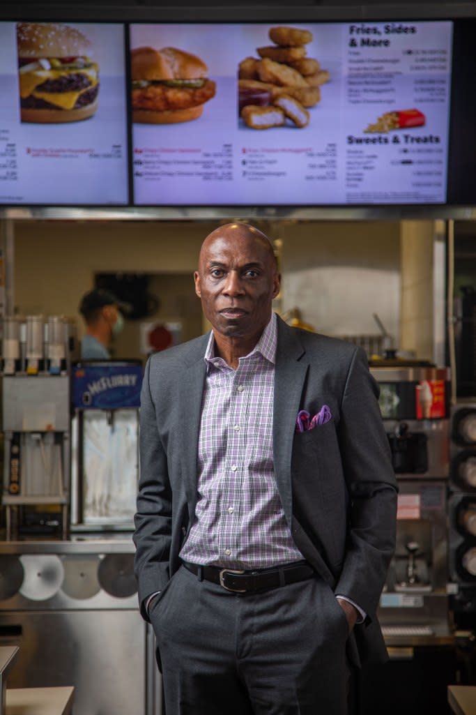 Herb Washington, operator of 14 McDonalds franchises, poses for a portrait at his Youngstown, Ohio location on Monday, March 29, 2021. (Photo by Andrew Rush)