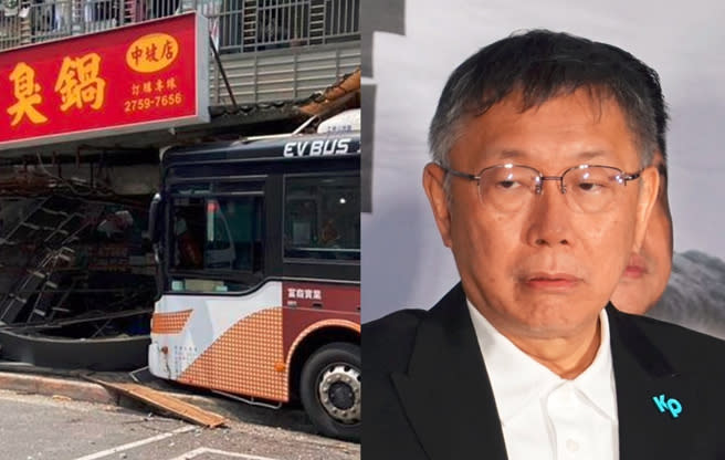 黃揚明表示，曾在被公車撞的這間臭臭鍋店裡目擊台北市老人對柯文哲(右)的高仇恨值。（合成圖／民眾提供、姚志平攝）