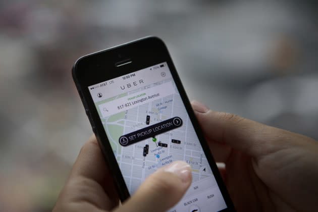 Hailing an Uber car in New York City