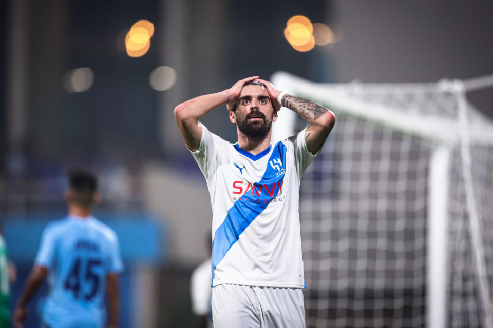 NAVI MUMBAI, INDIA - NOVEMBER 07: Ruben Da Silva Neves of Al Hilal SFC reacting after missing a goal scoring chance during the AFC Champions League Group D match between Mumbai City and Al Hilal SFC at DY Patil Stadium on November 07, 2023 in Navi Mumbai, India. (Photo by Nikhil Patil/Getty Images)