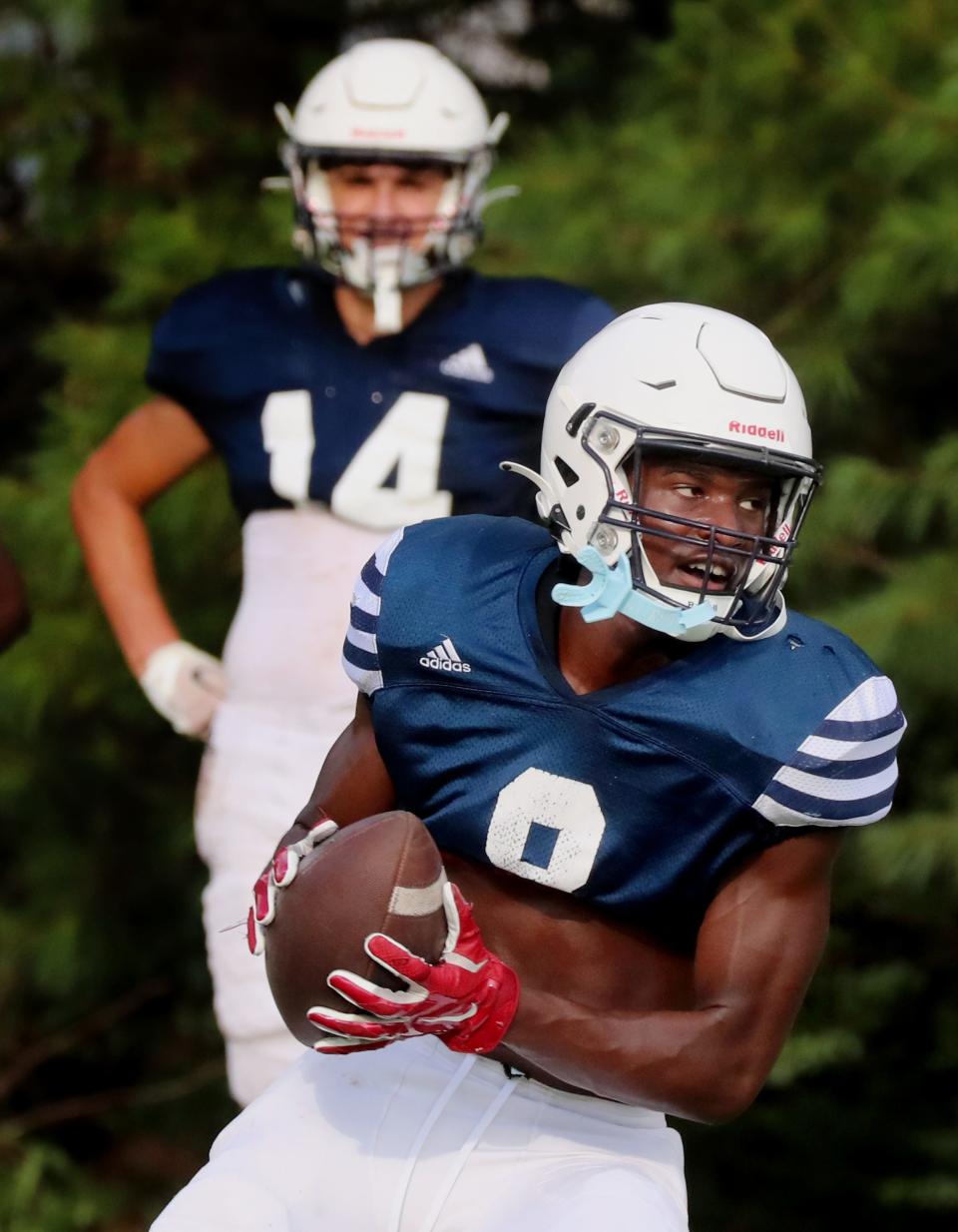 Siegel football standout Tarrion Grant is shown during a 2023 practice. Grant signed with Purdue on Monday.